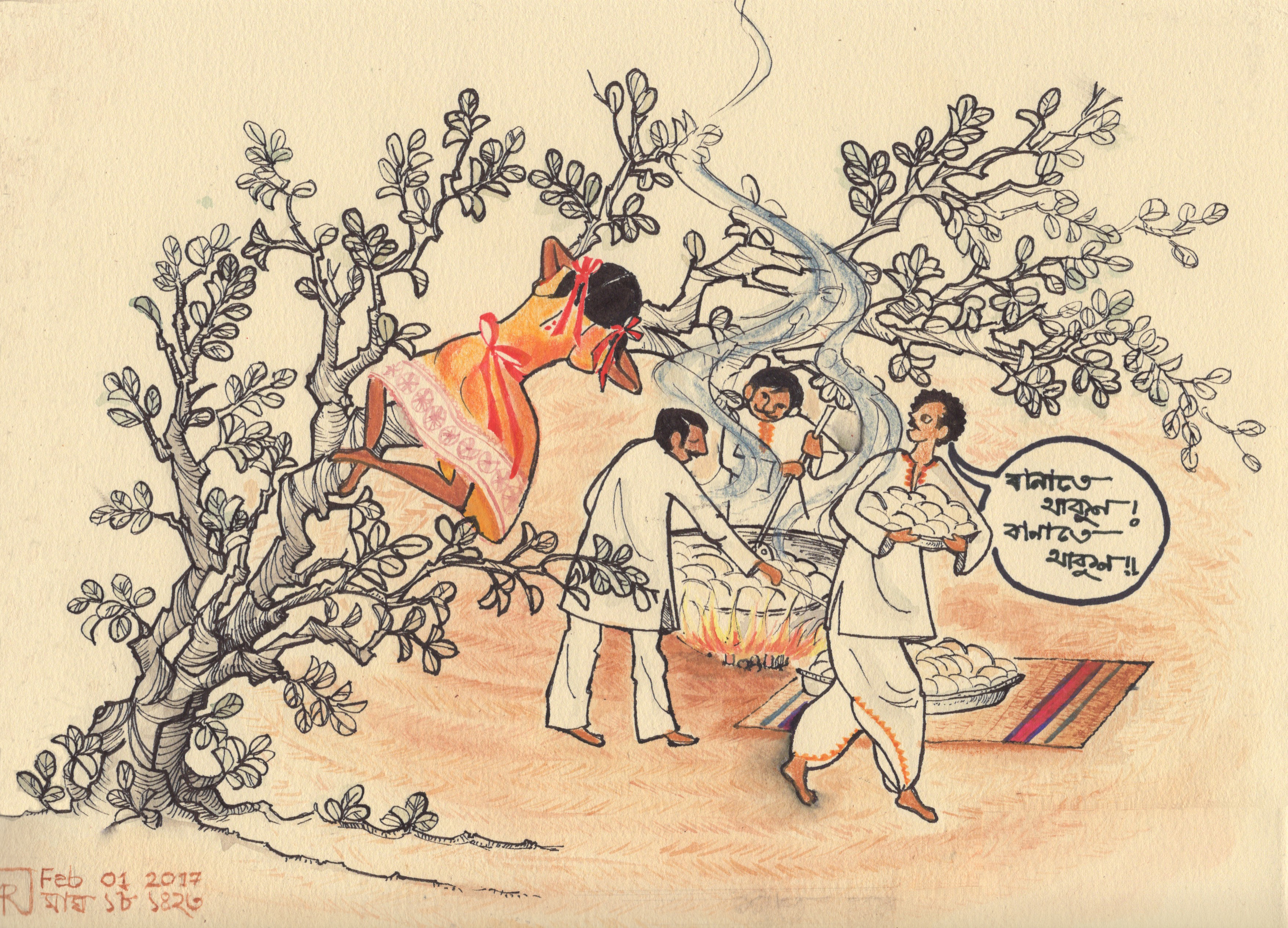 Vasant Panchami. 2017. Watercolor and Ink.