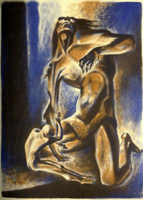 Lynd Ward. Beowulf Tearing Grendel's Arm Off. 1933. Lithographic Crayon. 