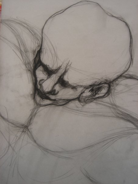 Dance, Mon Petit Singe, Dance. 2008. Charcoal on Tracing Paper. 14″ X 20″