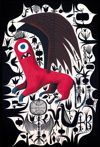 Tim Biskup. Helper Dragon. 2005. Cel Vinyl Acrylic on Wooden Panel.