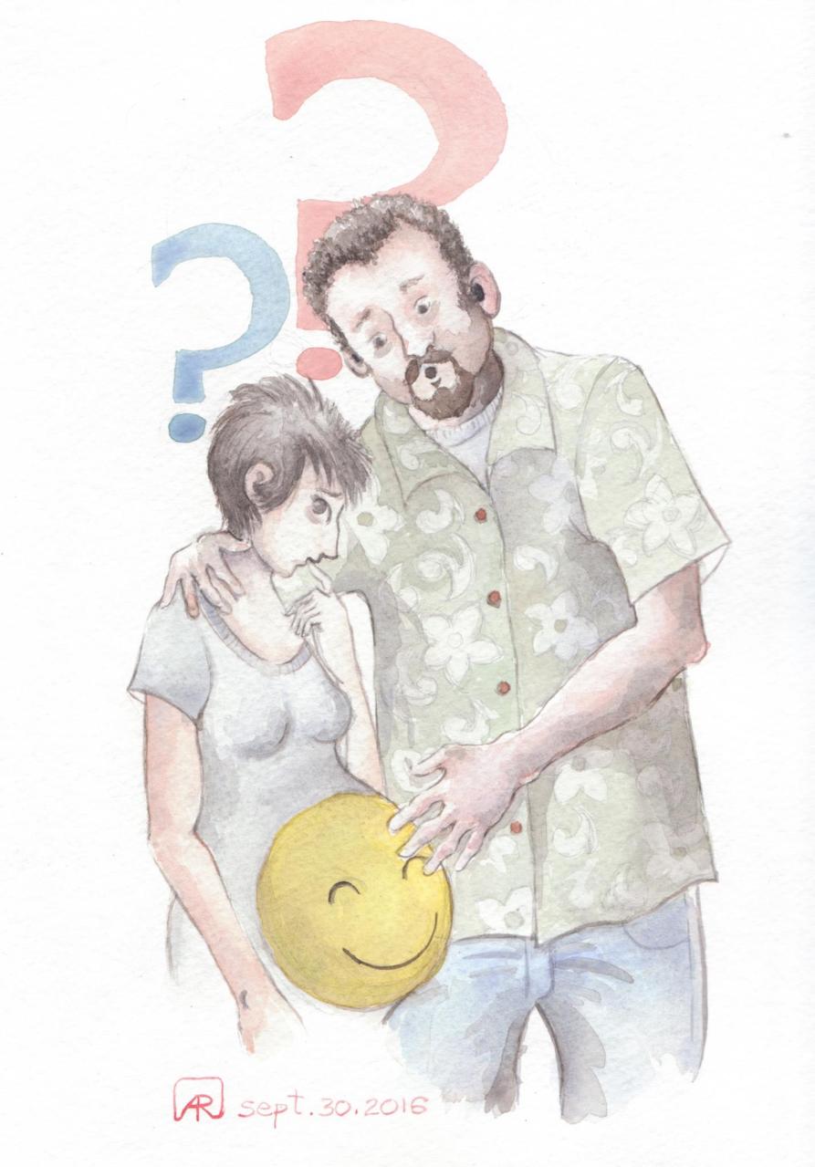 Aditi Raychoudhury. Hope and Anxiety (What Will She Be?). Watercolor on Paper. 2016.