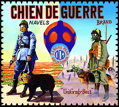 Ben Sakoguchi. Orange Crate Label Series: Chien de Guerre Brand. 2001. Acrylic on Canvas. 10