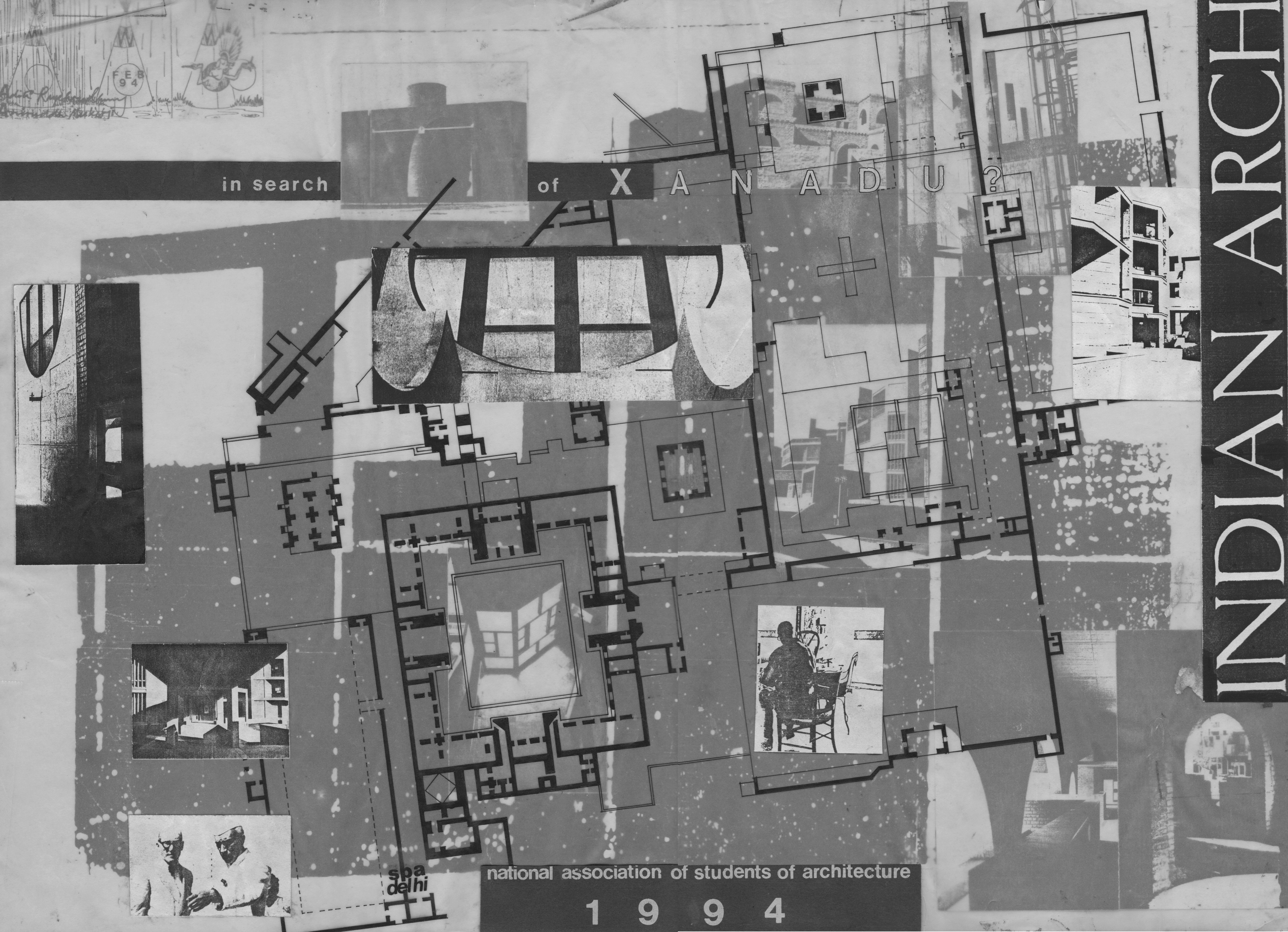 Aditi Raychoudhury, Aniruddh Mukerji. Indian Arch Magazine Cover. School of Planning and Architecture, New Delhi. 1994. Paper, Photocopy machine, Glue Stick, Ink.