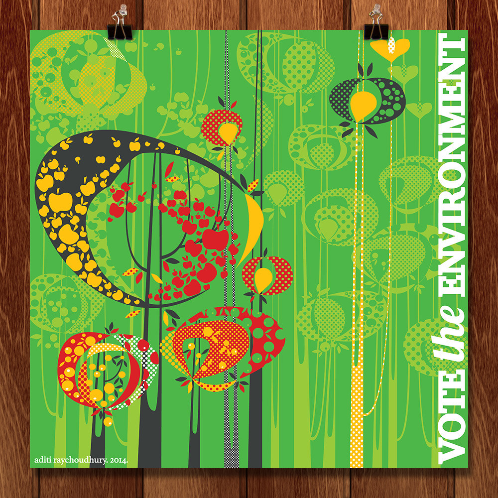 Aditi Raychoudhury. Yes on Trees (for Vote the Environment Campaign for Patagonia). 2014. Adobe Illustrator.