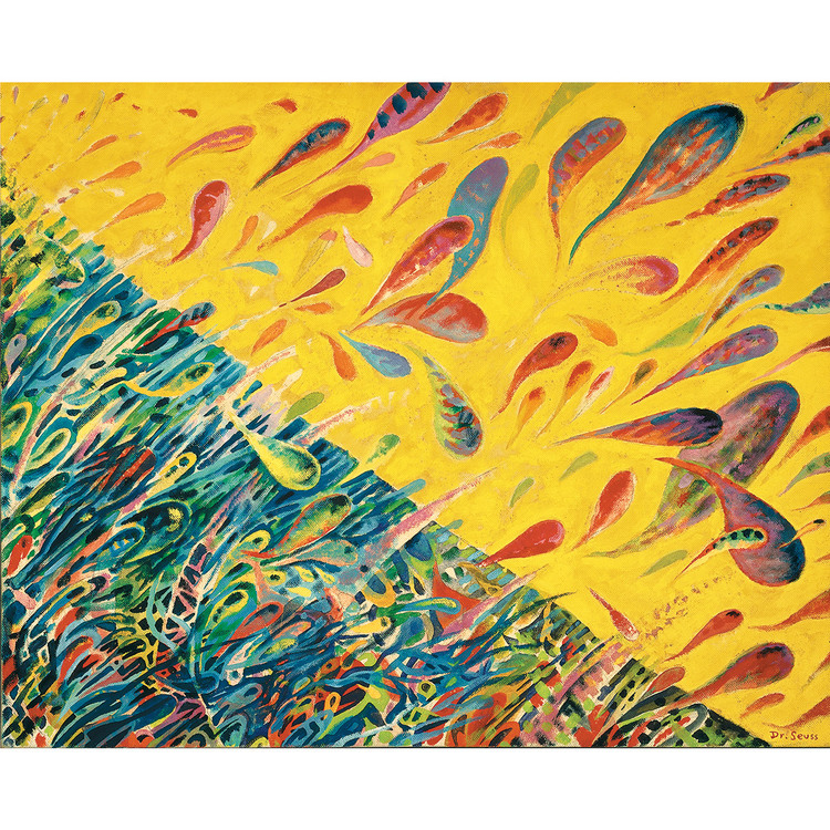 Dr. Seuss. The Joyous Leaping of Uncanned Salmon. Acrylic on Canvas Board. 