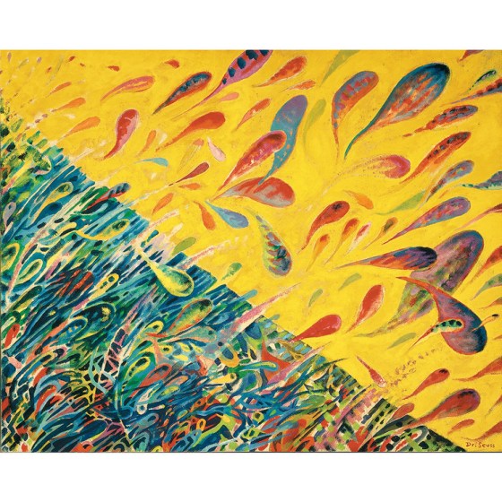 Dr. Seuss. The Joyous Leaping of Uncanned Salmon. Acrylic on Canvas Board.