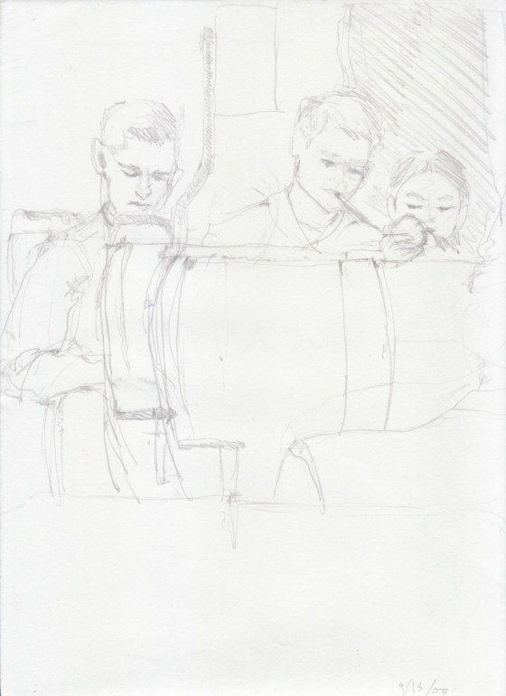 Aditi Raychoudhury. A Good Time for a Little Make-up. 2000???. Pencil on Xerox Paper.