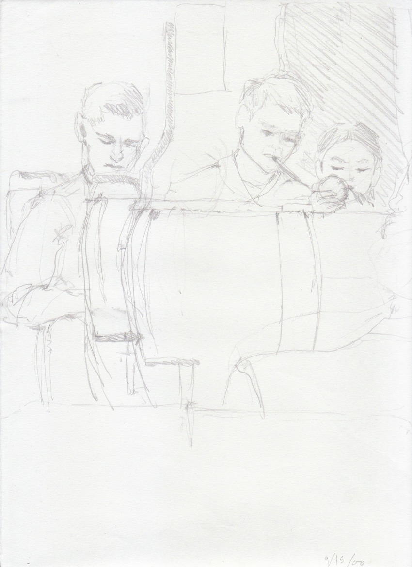 Aditi Raychoudhury. A Good Time for a Little Make-up. 2000???. Pencil on Xerox Paper.