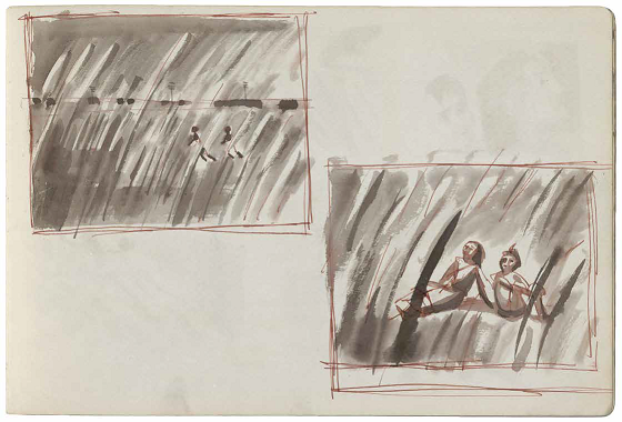 Satyajit Ray. The Iconic Train Scene. Watercolors.