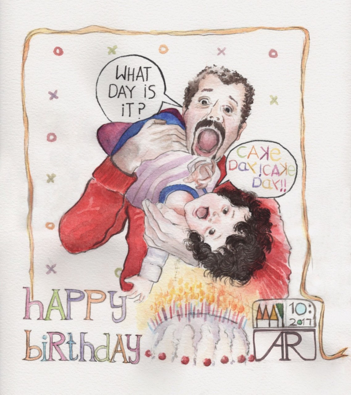 Aditi Raychoudhury. Happy Cake Day. Watercolors. 2017.