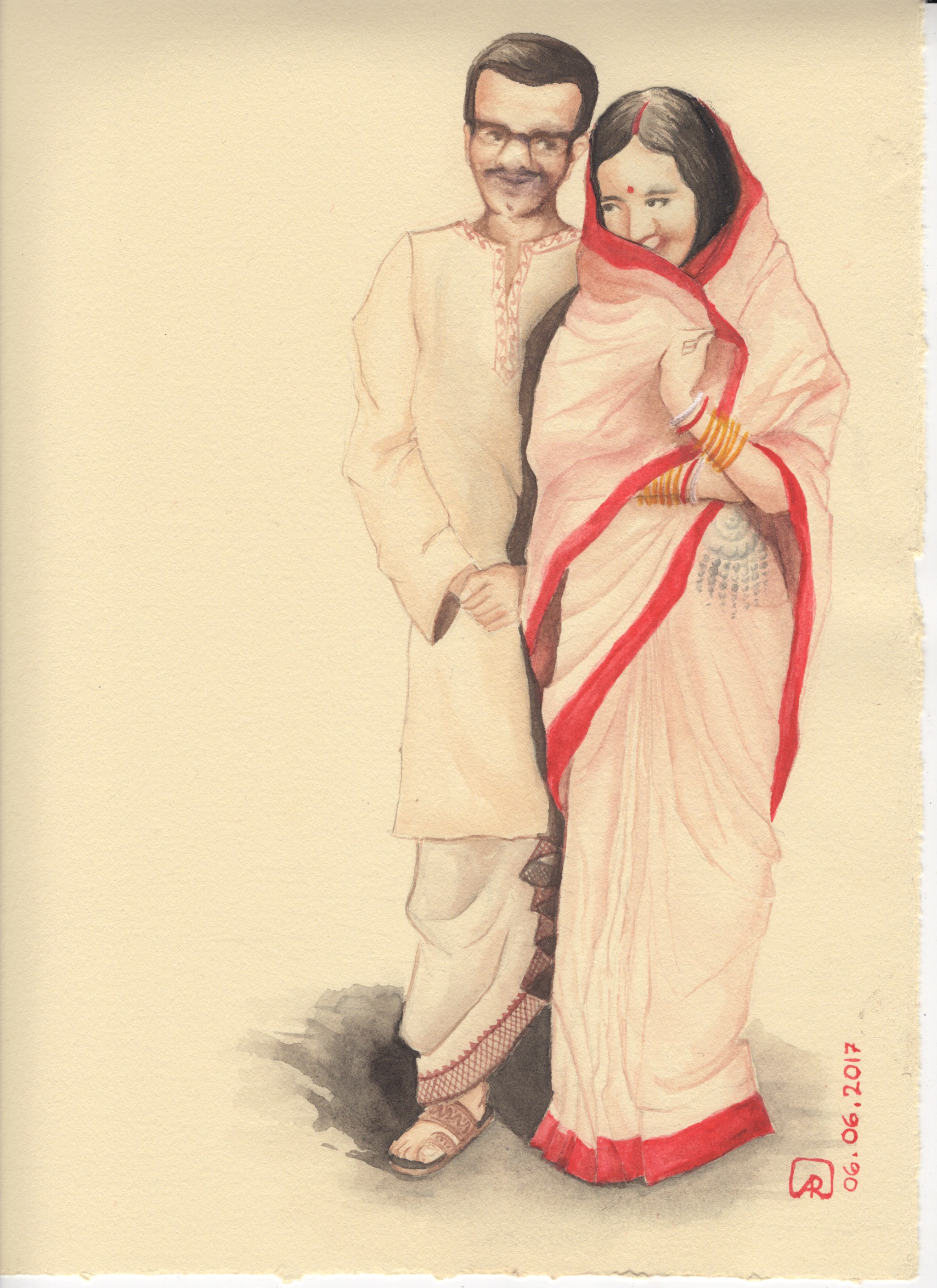 Aditi Raychoudhury. My newly married parents. 2017. Watercolors.