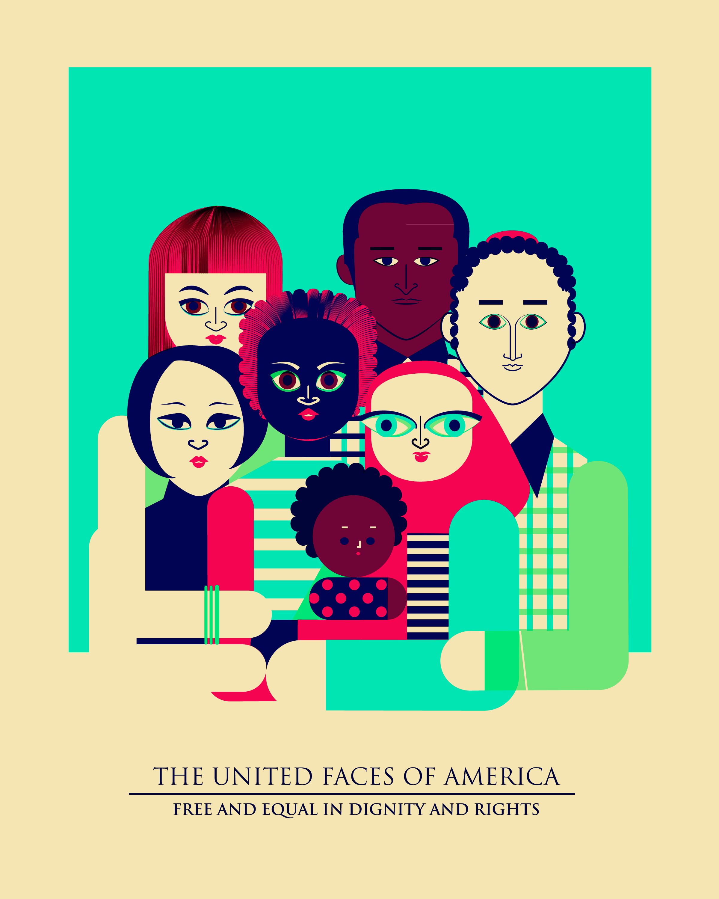 The United Faces of America. 2017. Image for 3-color screenprint.